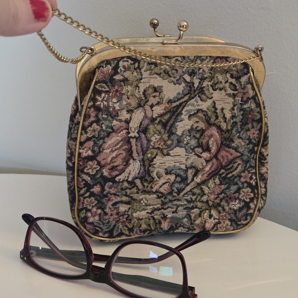 Vintage Tapestry Clutch with Chain